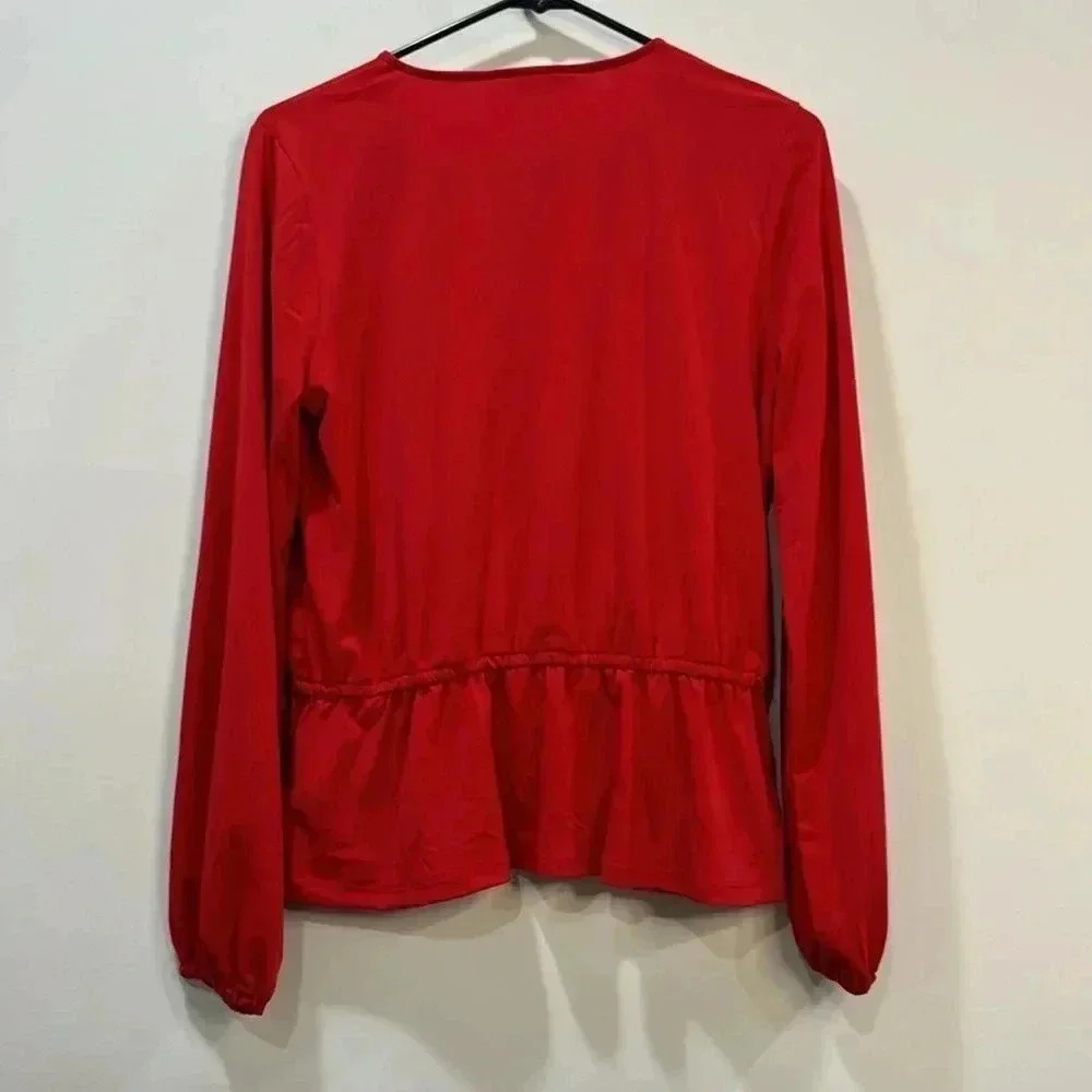 Michael Kors Gold Rhinestone V-Neck Long Sleeve Wrap Top - Size M - Picture 10 of 12